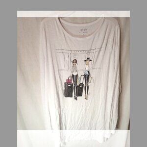 (Q) G by Giuliana Woman's Hi Low Hem Long Sleeve Screen Print T Shirt 2X White